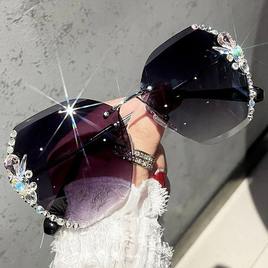 2025 Luxury Brand Design Vintage Rimless Rhinestone Sunglasses Women Men Fashion Gradient Lens Sun Glasses Shades for Female